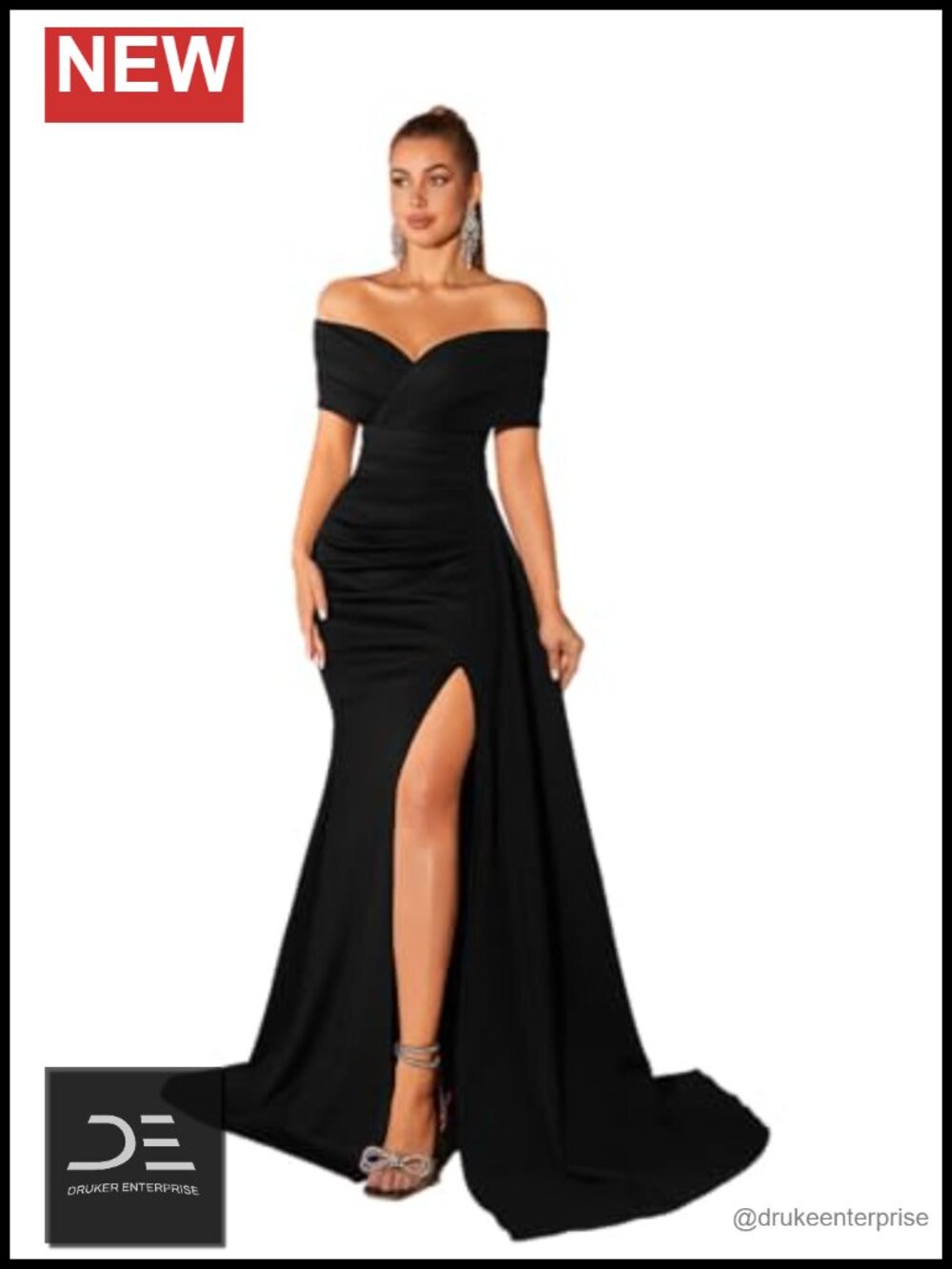 Off Shoulder Formal Evening Cocktail Dress High Waist Floor Length